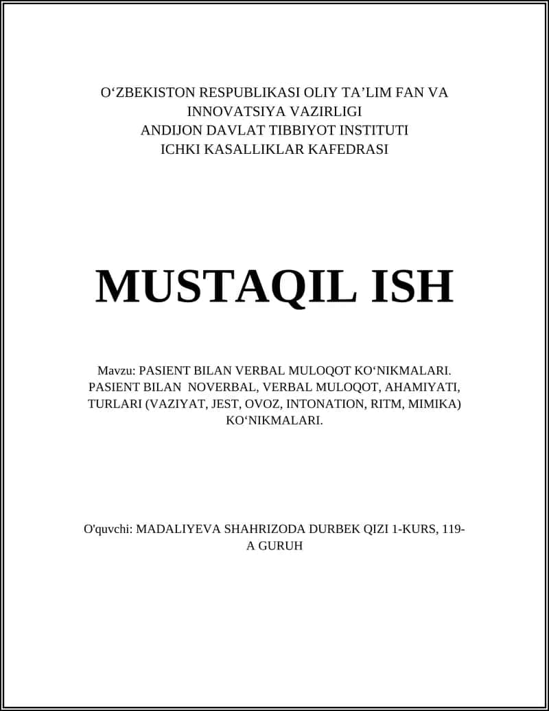 PASIENT BILAN VERBAL MULOQOT KOʻNIKMALARI
