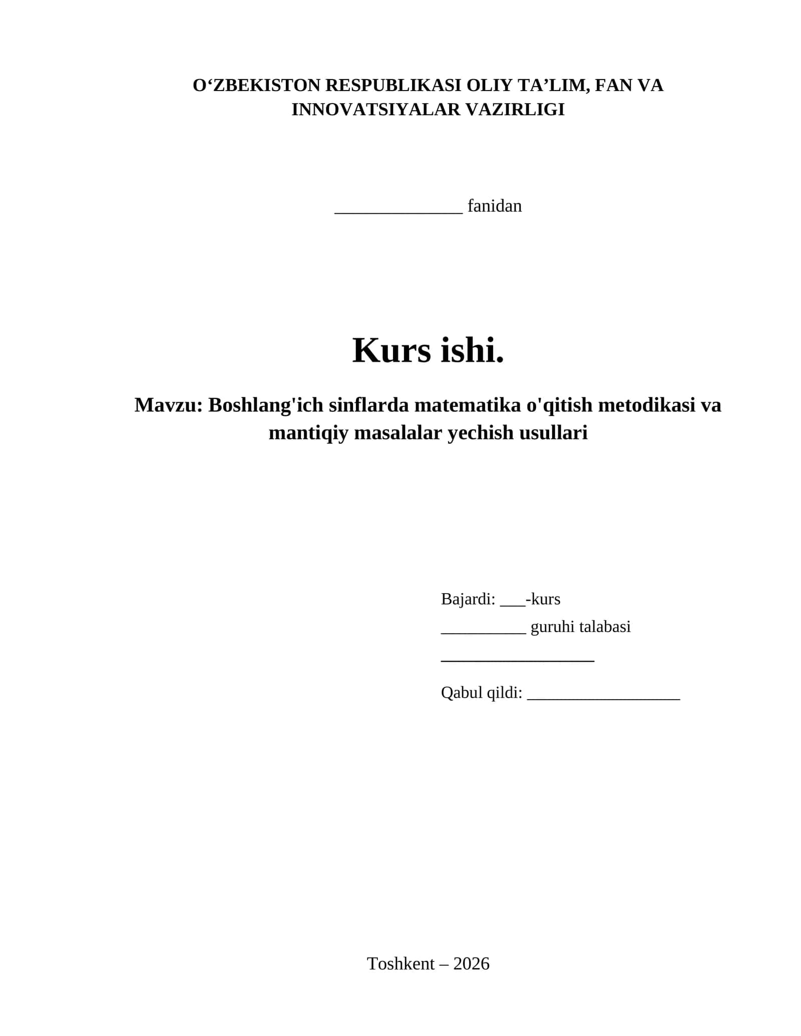 Boshlang'ich sinflarda matematika o'qitish metodikasi va mantiqiy masalalar yechish usullari