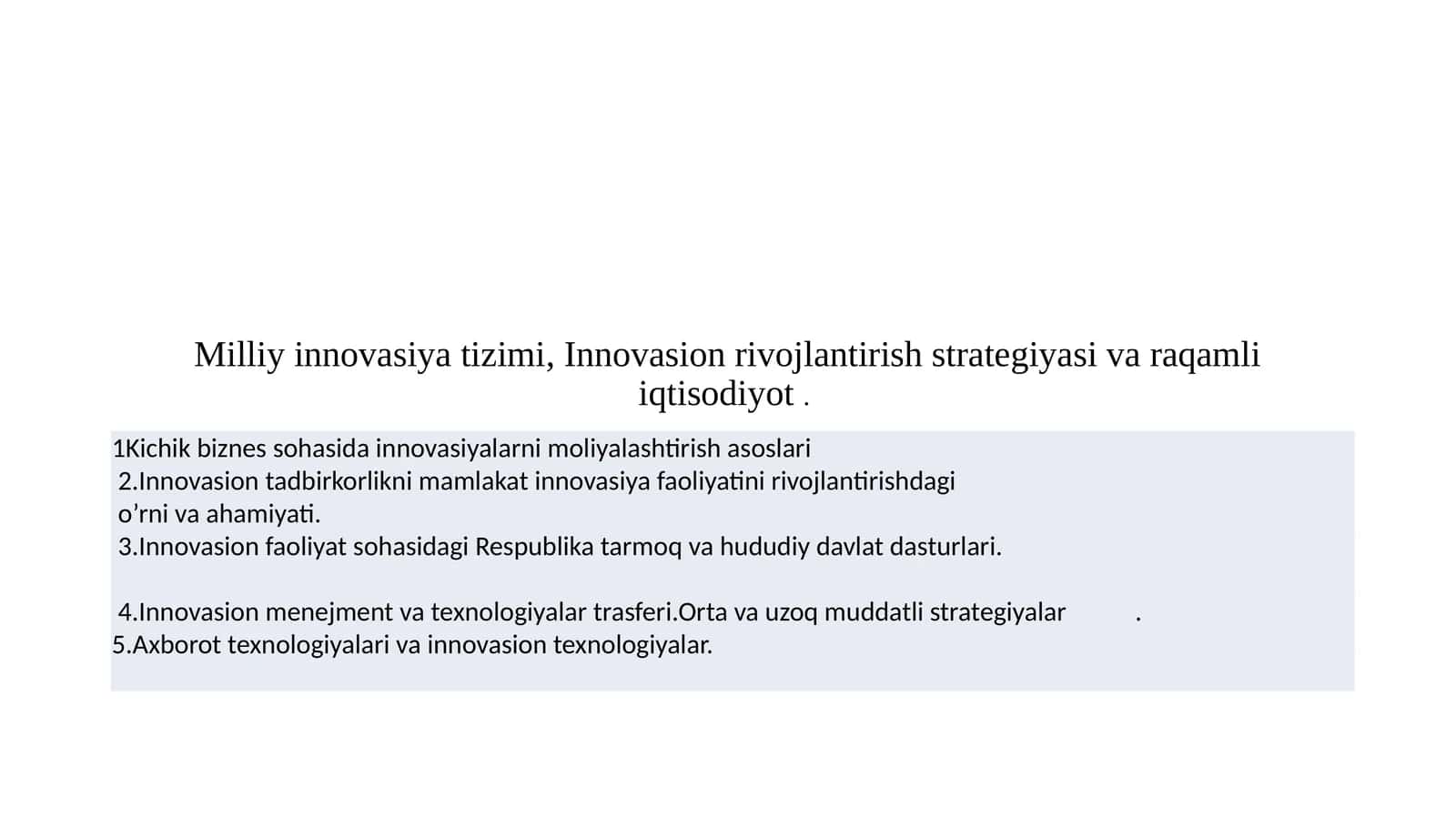 Innovasion rivojlantirish strategiyasi va raqamli iqtisodiyot
