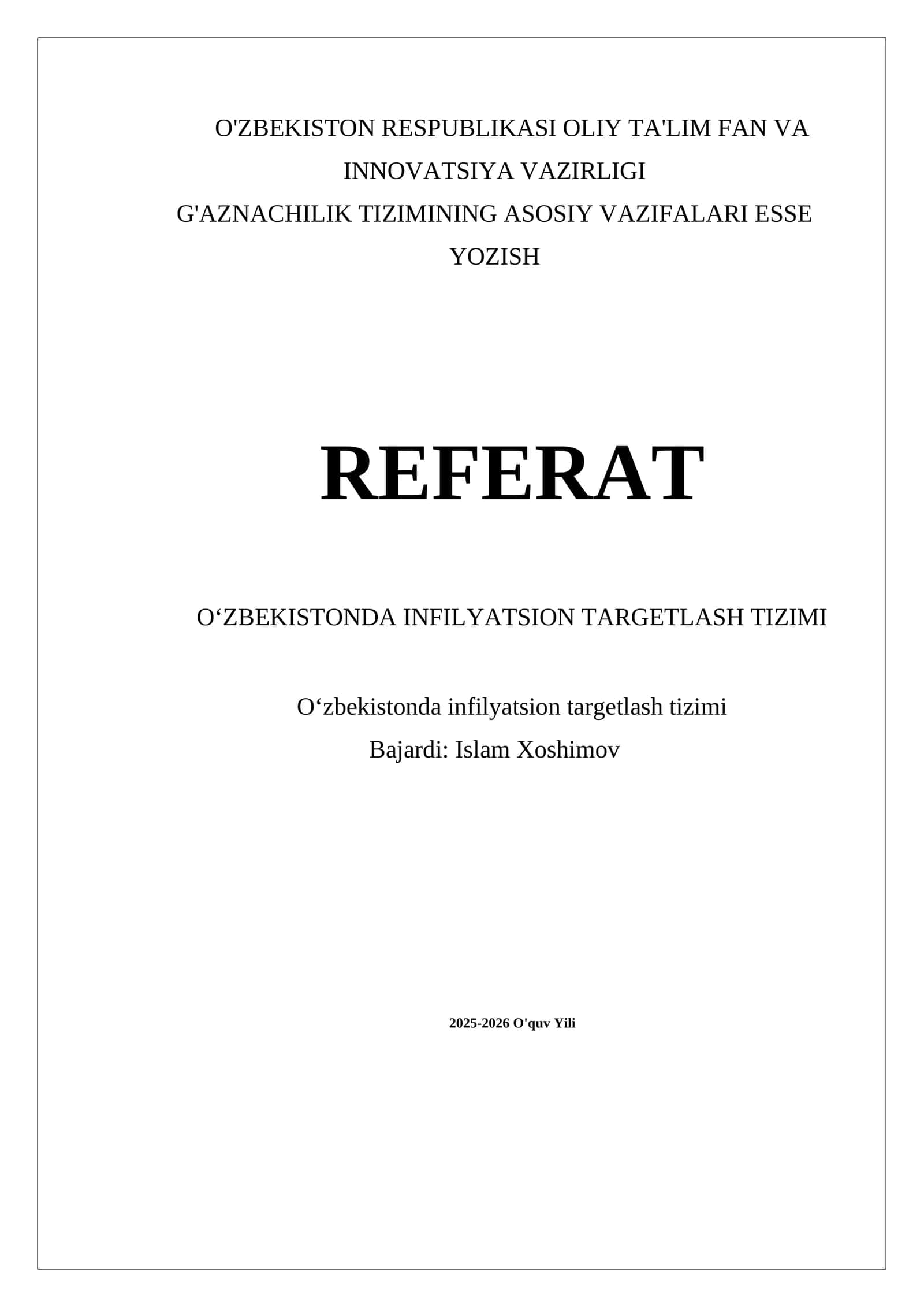 Oʻzbekistonda infilyatsion targetlash tizimi