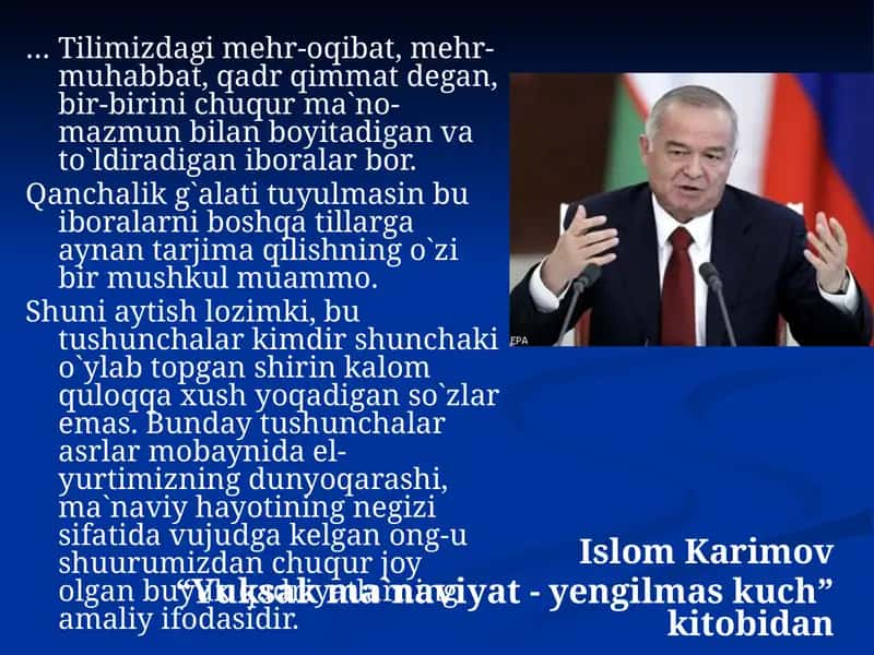 “Yuksak ma`naviyat - yengilmas kuch” kitobi
