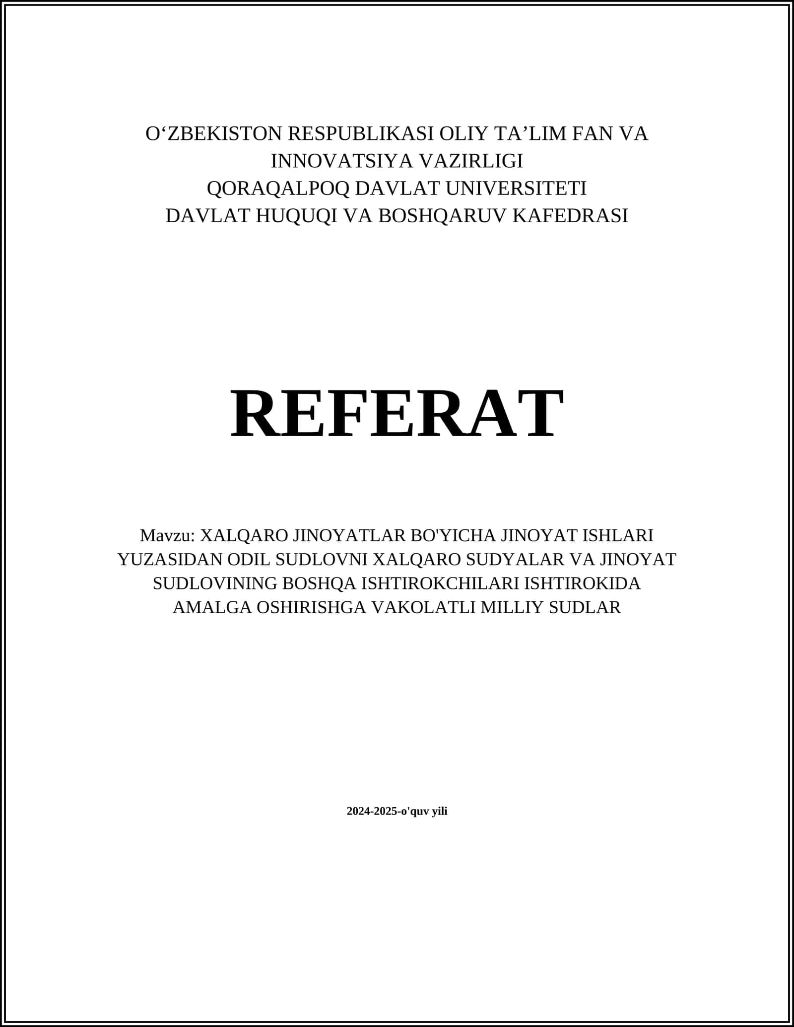 Xalqaro jinoyatlar tushunchasi