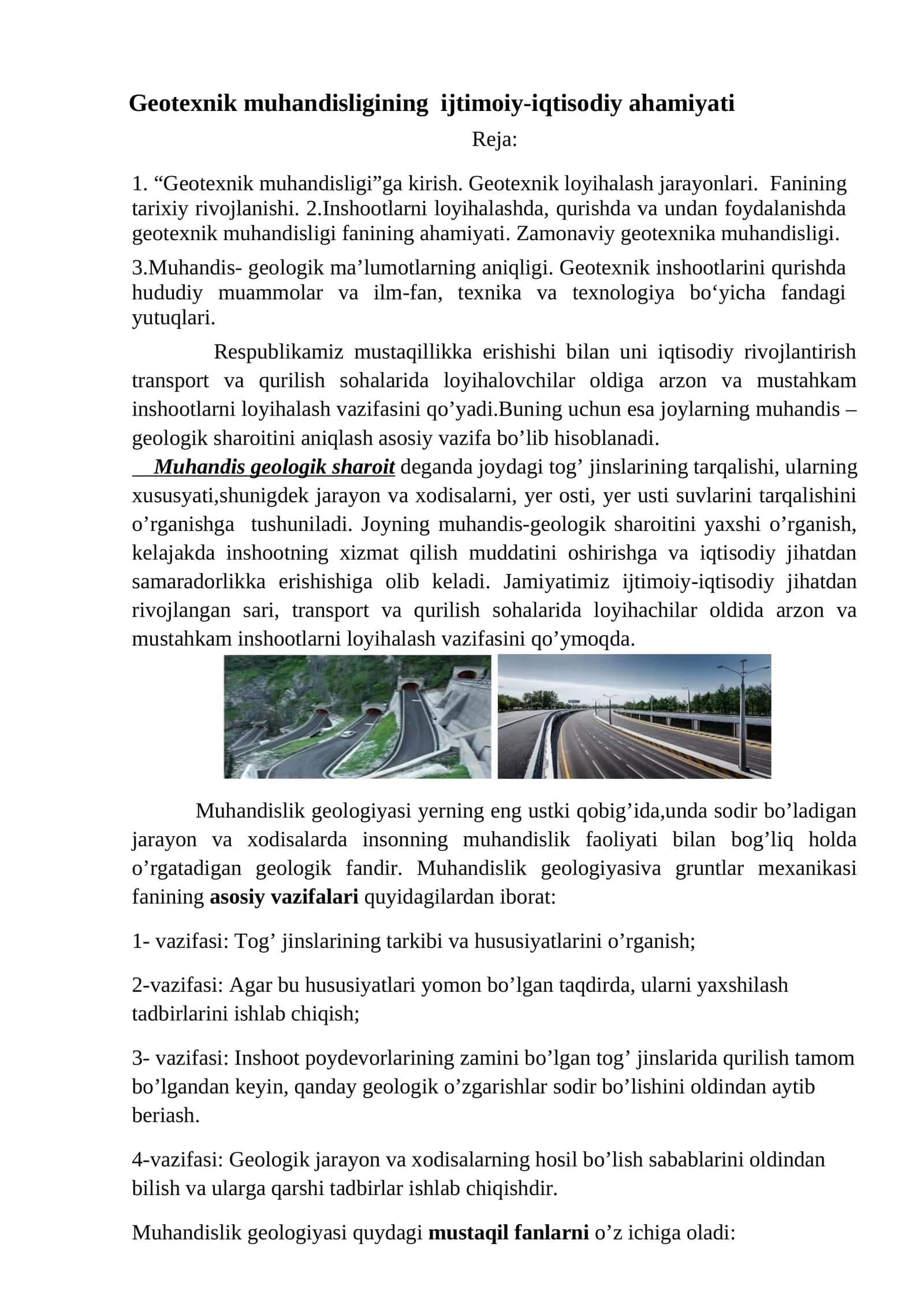 Geotexnik muhandisligining ijtimoiy-iqtisodiy ahamiyati