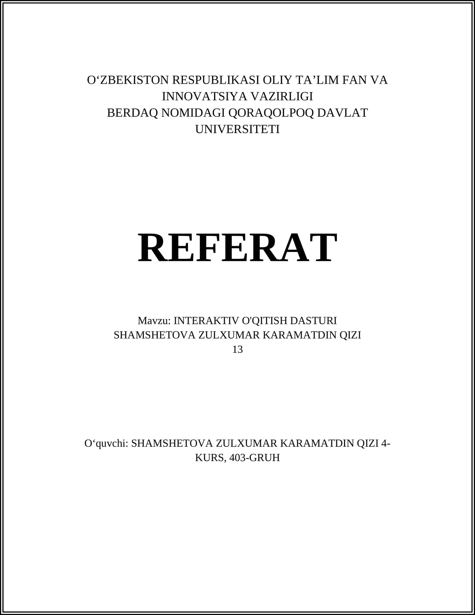 INTERAKTIV O'QITISH DASTURI
