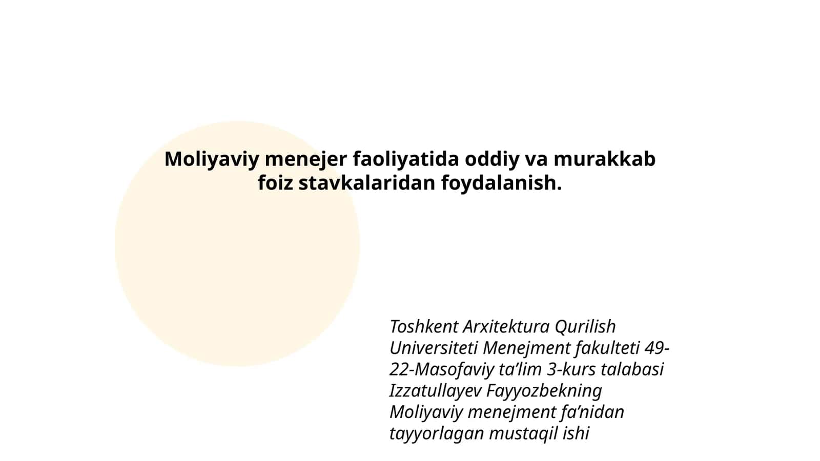 Moliyaviy menejment fa’nidan tayyorlagan mustaqil ish