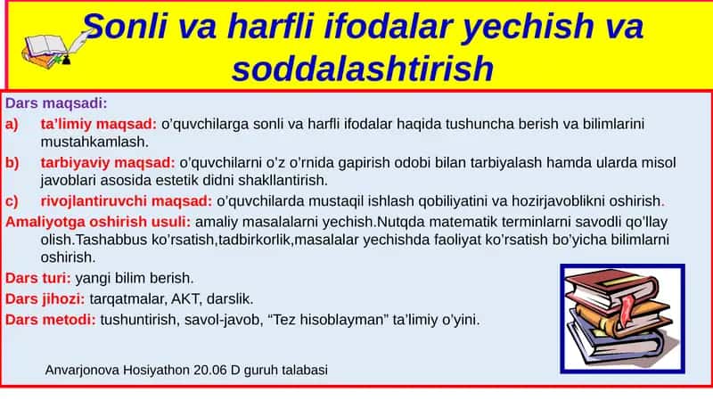Sonli va harfli ifodalar yechish va soddalashtirish