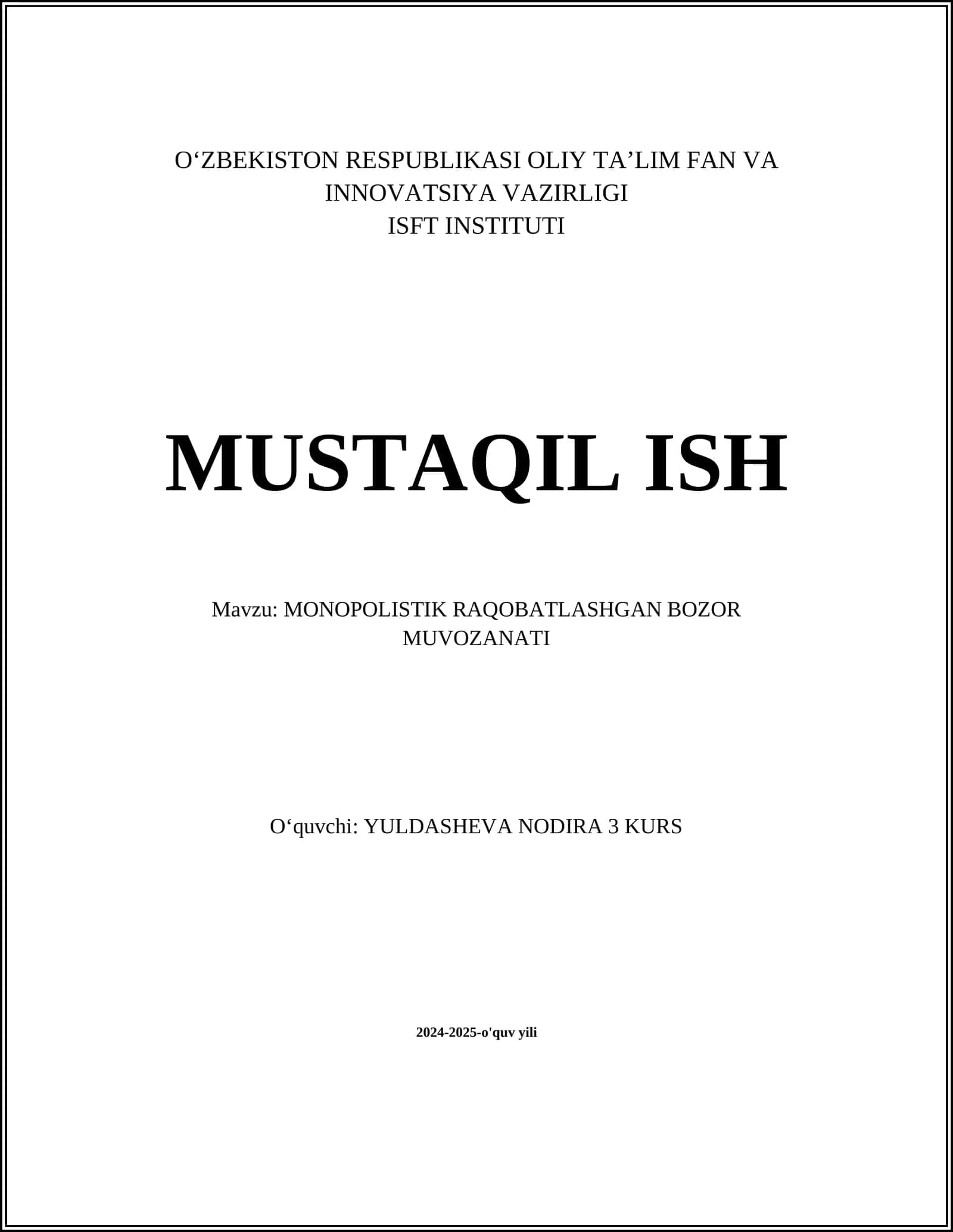 Monopolistik Raqobatlashgan Bozor Muvozanati