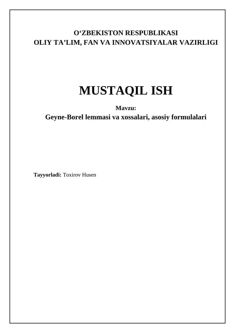 Heine-Borel lemmasi: Ta'riflar va Asosiy Tushunchalar