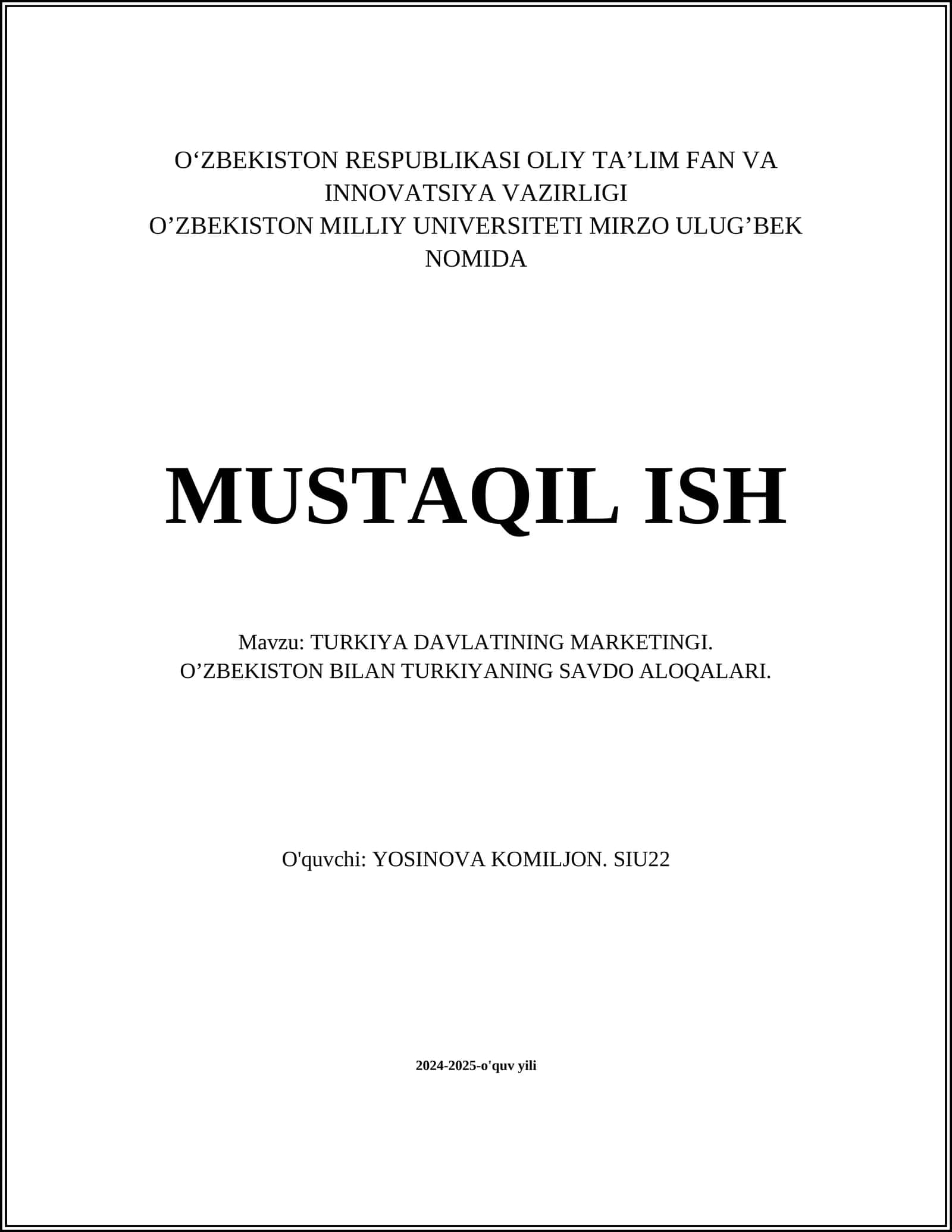 TURKIYA DAVLATINING MARKETINGI