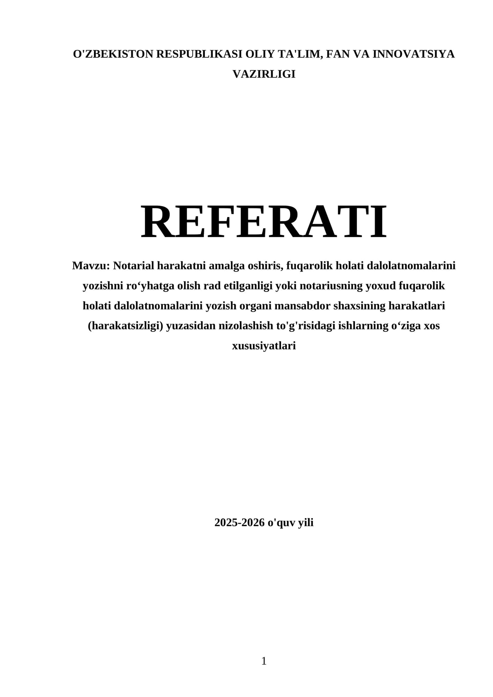Notarial harakatni amalga oshiris, fuqarolik holati dalolatnomalarini yozishni roʻyhatga olish rad etilganligi yoki notariusning yoxud fuqarolik holati dalolatnomalarini yozish organi mansabdor shaxsining harakatlari (harakatsizligi) yuzasidan nizolashish to'g'risidagi ishlarning oʻziga xos xususiyatlari