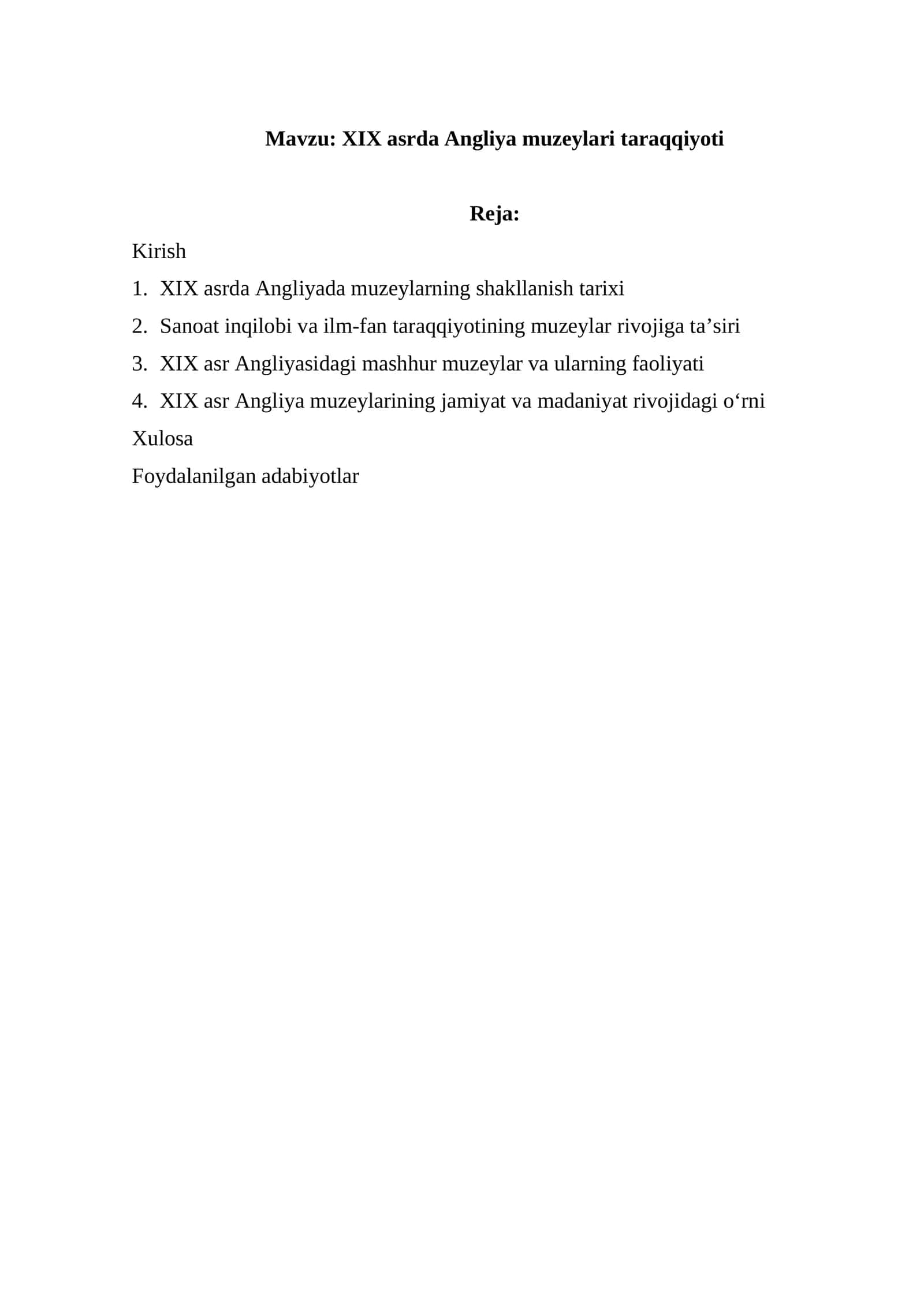 XIX asrda Angliya muzeylari taraqqiyoti