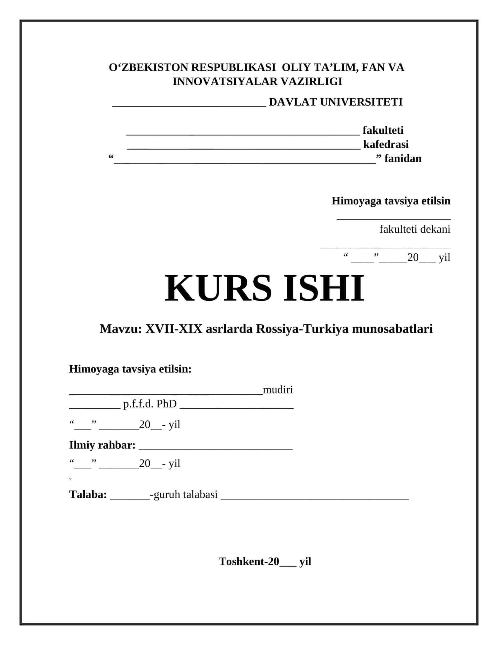 XVII-XIX asrlarda Rossiya-Turkiya munosabatlari