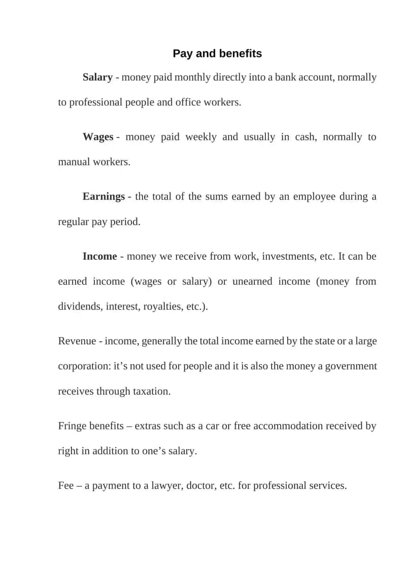 Pay and benefits