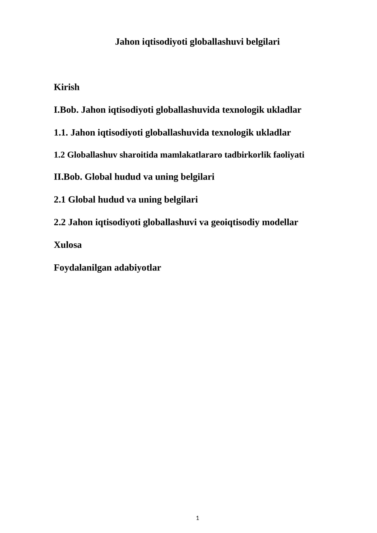 Jahon iqtisodiyoti globallashuvi belgilari