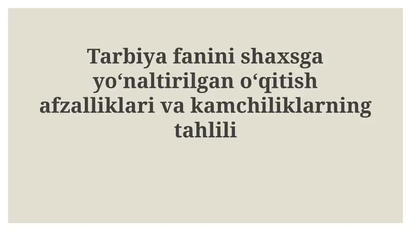Shaxsga Yo'naltirilgan Ta'lim