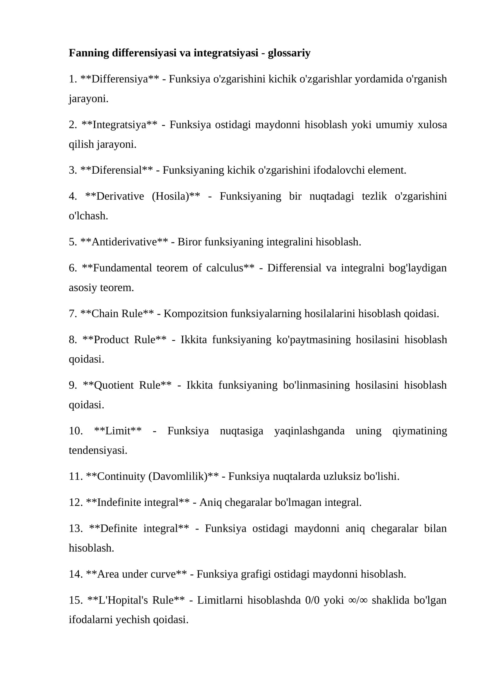 Fanning differensiyasi va integratsiyasi - glossariy