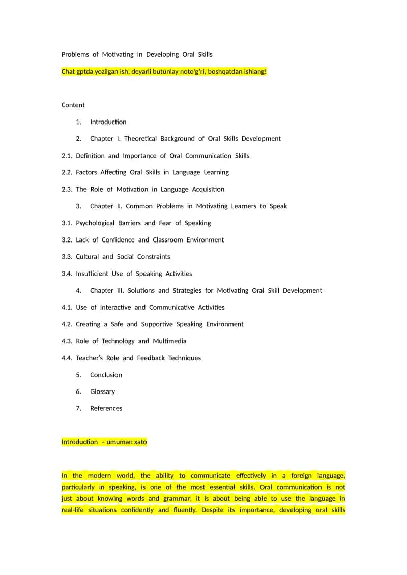 Problems of Motivating in Developing Oral Skills
