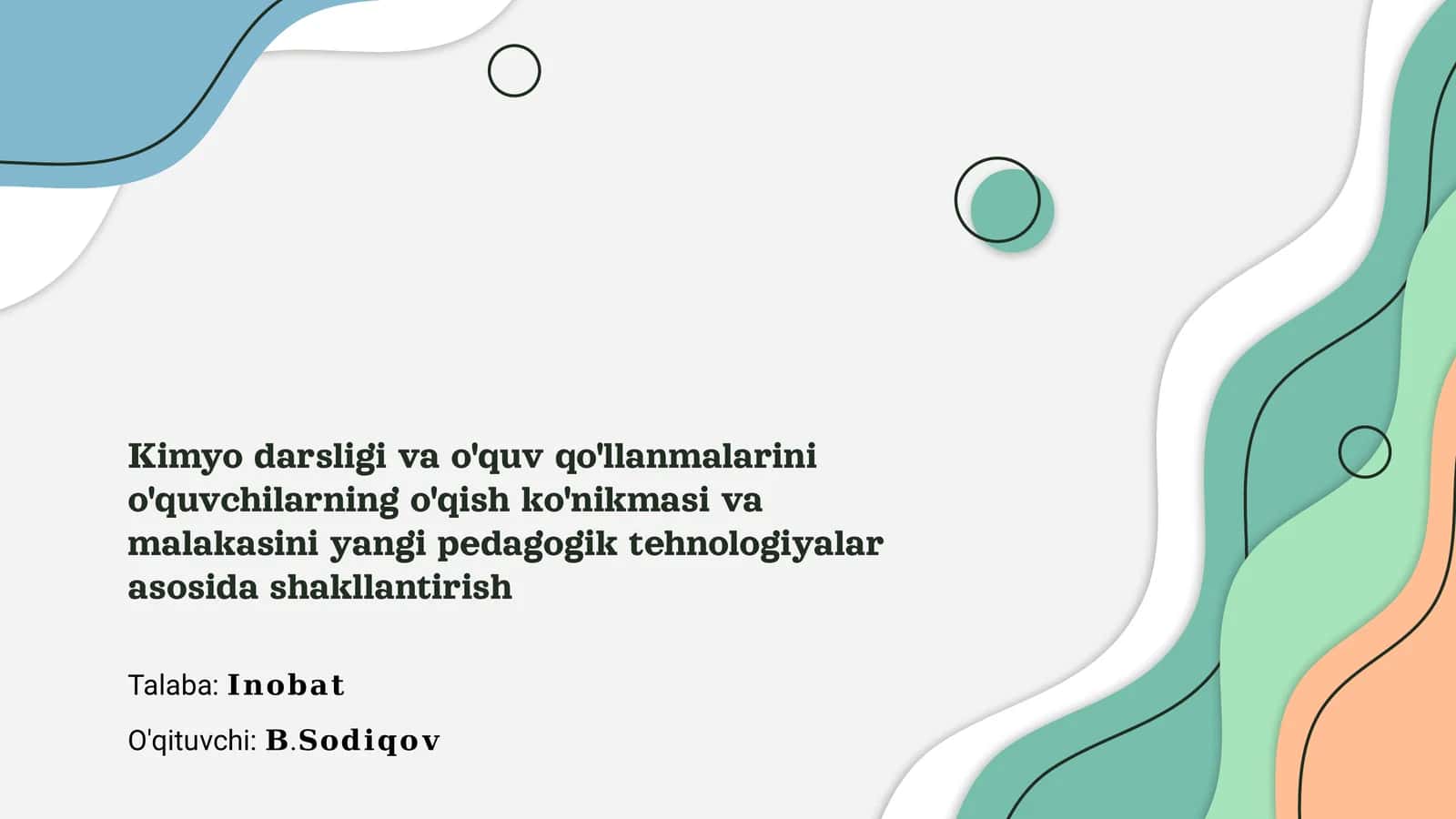 Kimyo darsligi va o'quv qo'llanmalarini o'quvchilarning o'qish ko'nikmasi va malakasini yangi pedagogik tehnologiyalar asosida shakllantirish