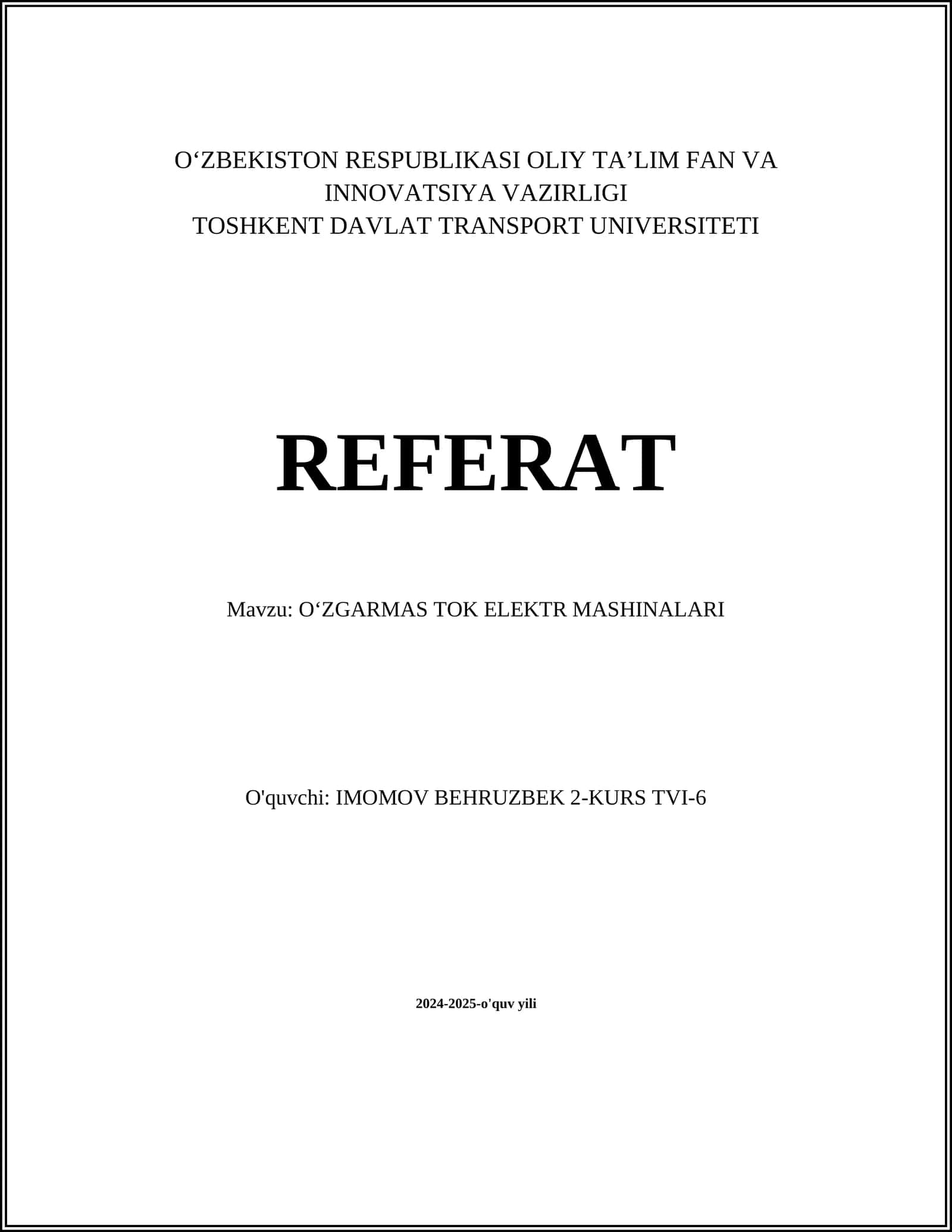 OʻZGARMAS TOK ELEKTR MASHINALARI