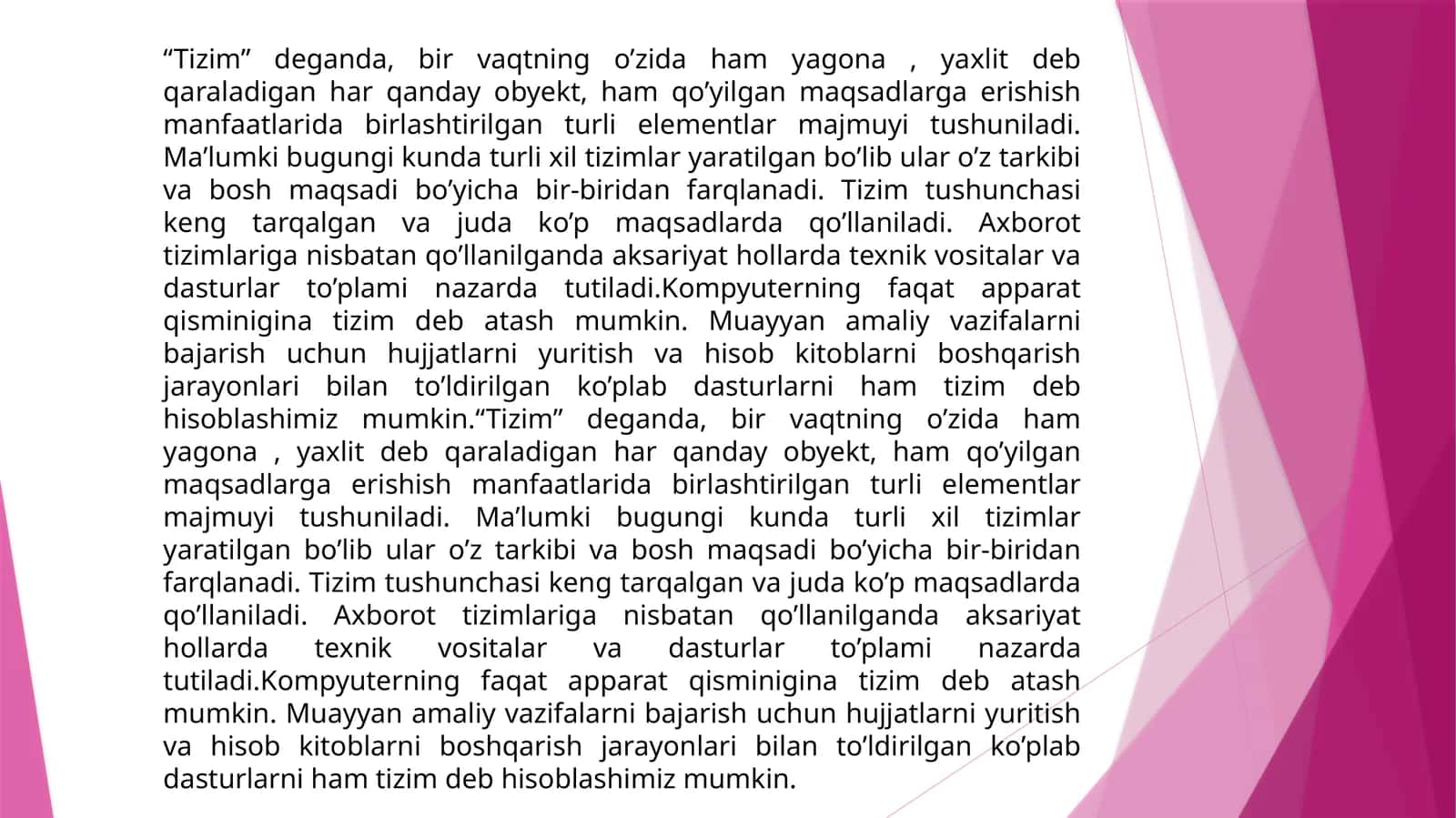 Turlariga ko'ra tizimlar