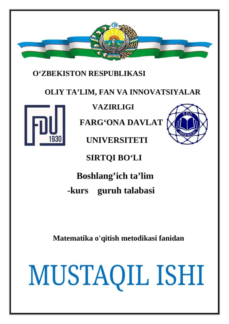 Mavzu: Boshlang'ich sinflarda darsdan tashqari matematik faoliyatni tashkil qilish