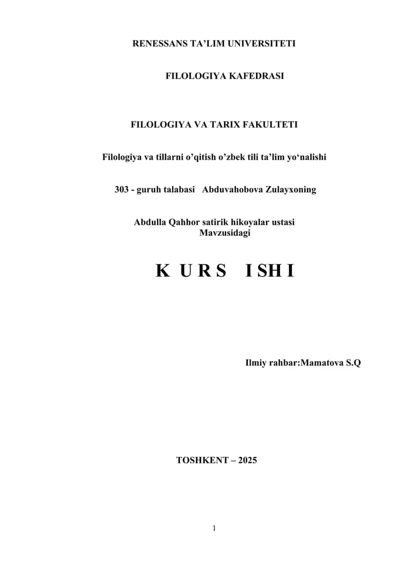 Abdulla Qahhor satirik hikoyalar ustasi
