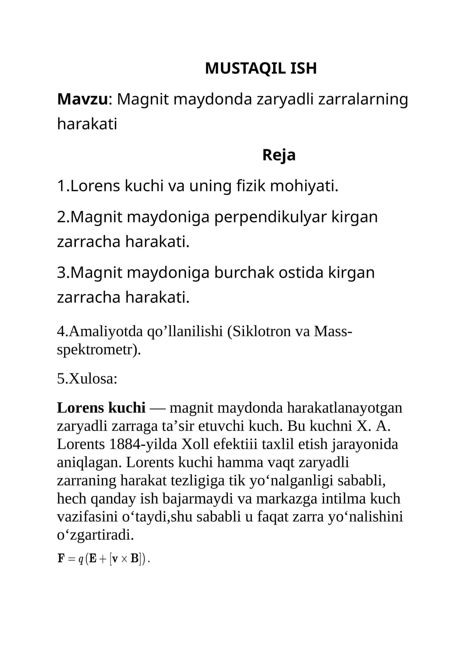 Magnit maydonda zaryadli zarralarning harakati