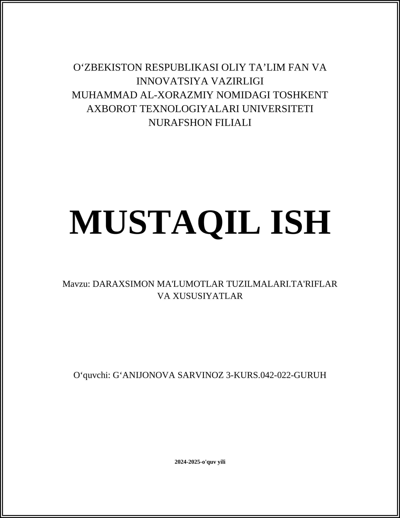 DARAXSIMON MA'LUMOTLAR TUZILMALARI