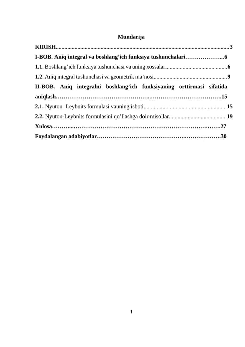 Aniq integralning boshlang'ich funksiyaning orttirmasi sifatida aniqlash