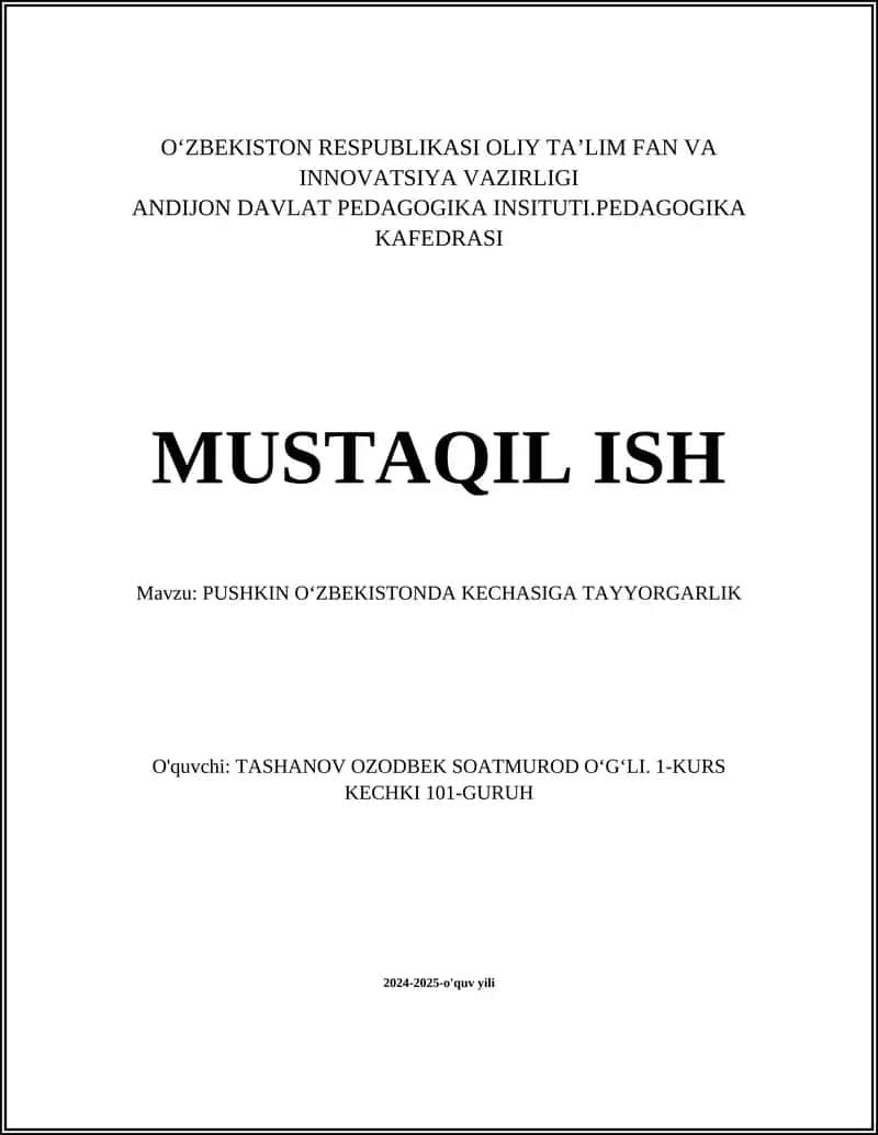 PUSHKIN OʻZBEKISTONDA KECHASIGA TAYYORGARLIK