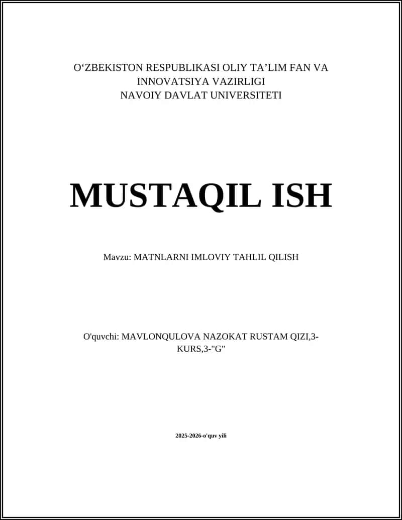 MATNLARNI IMLOVIY TAHLIL QILISH
