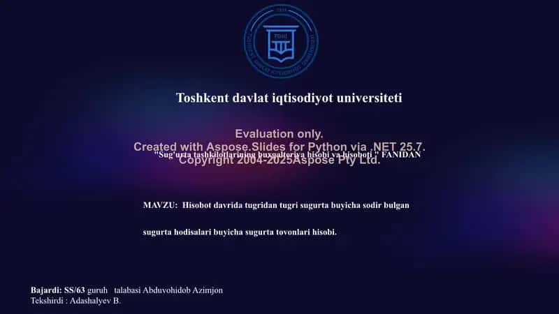 Sug'urta tashkilotlarining buxgalteriya hisobi va hisoboti