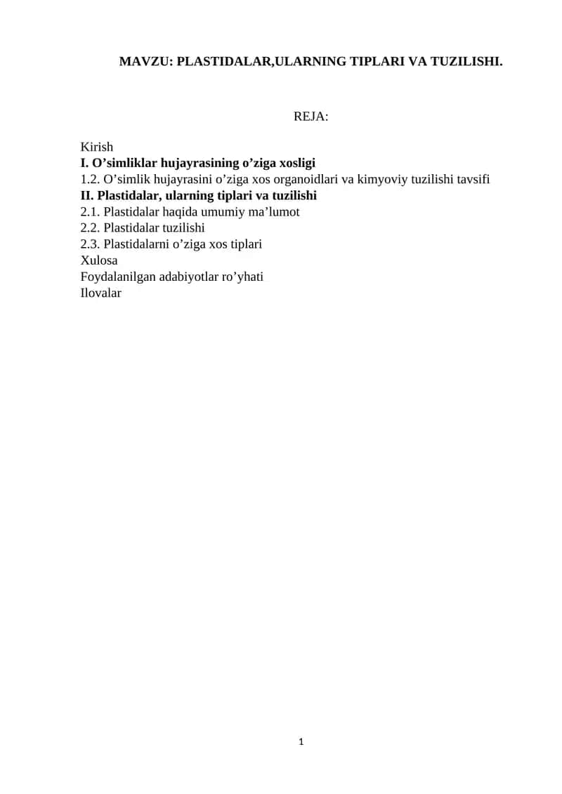 PLASTIDALAR,ULARNING TIPLARI VA TUZILISHI