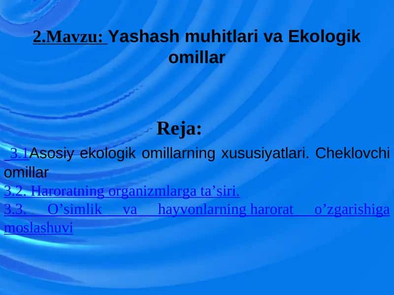 Yashash muhitlari va Ekologik omillar