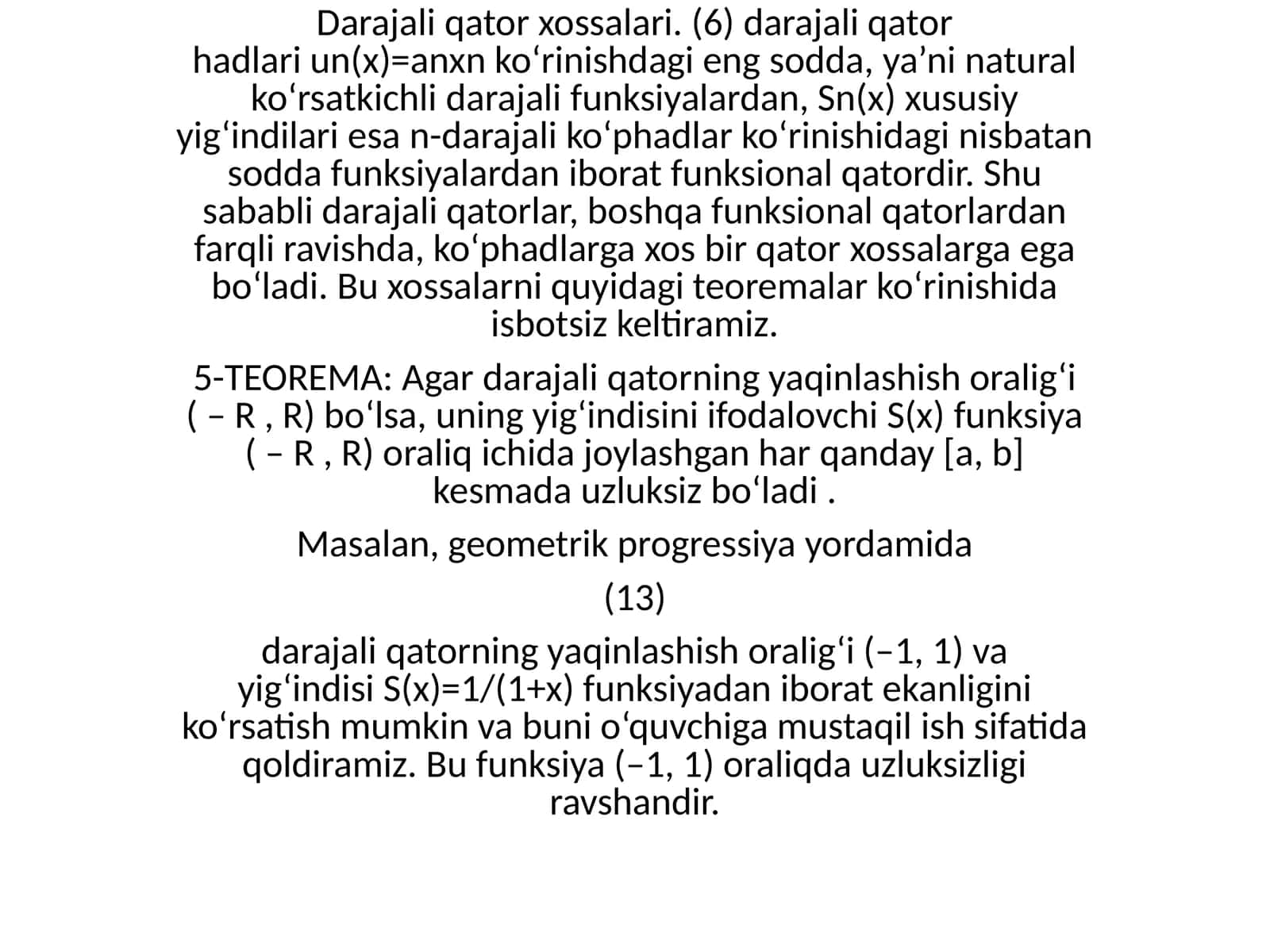 Darajali qator xossalari