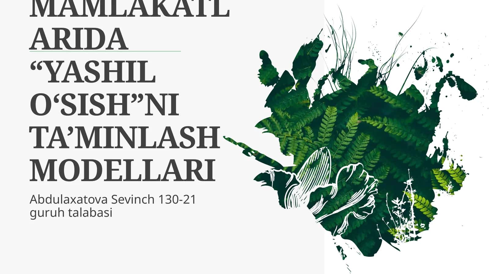 IHTT MAMLAKATLARIDA “YASHIL O‘SISH”NI TA’MINLASH MODELLARI