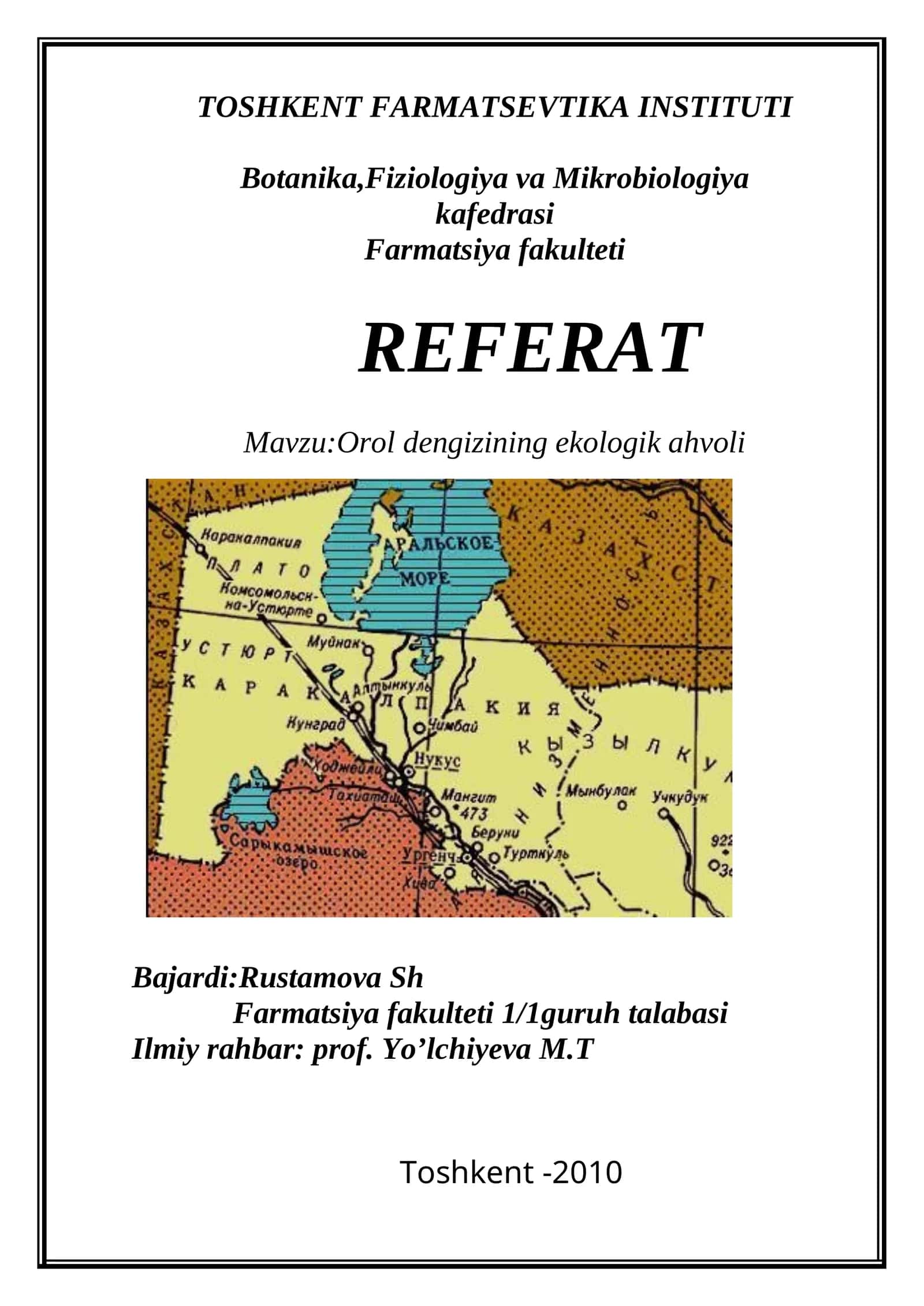 Orol dengizining ekologik ahvoli