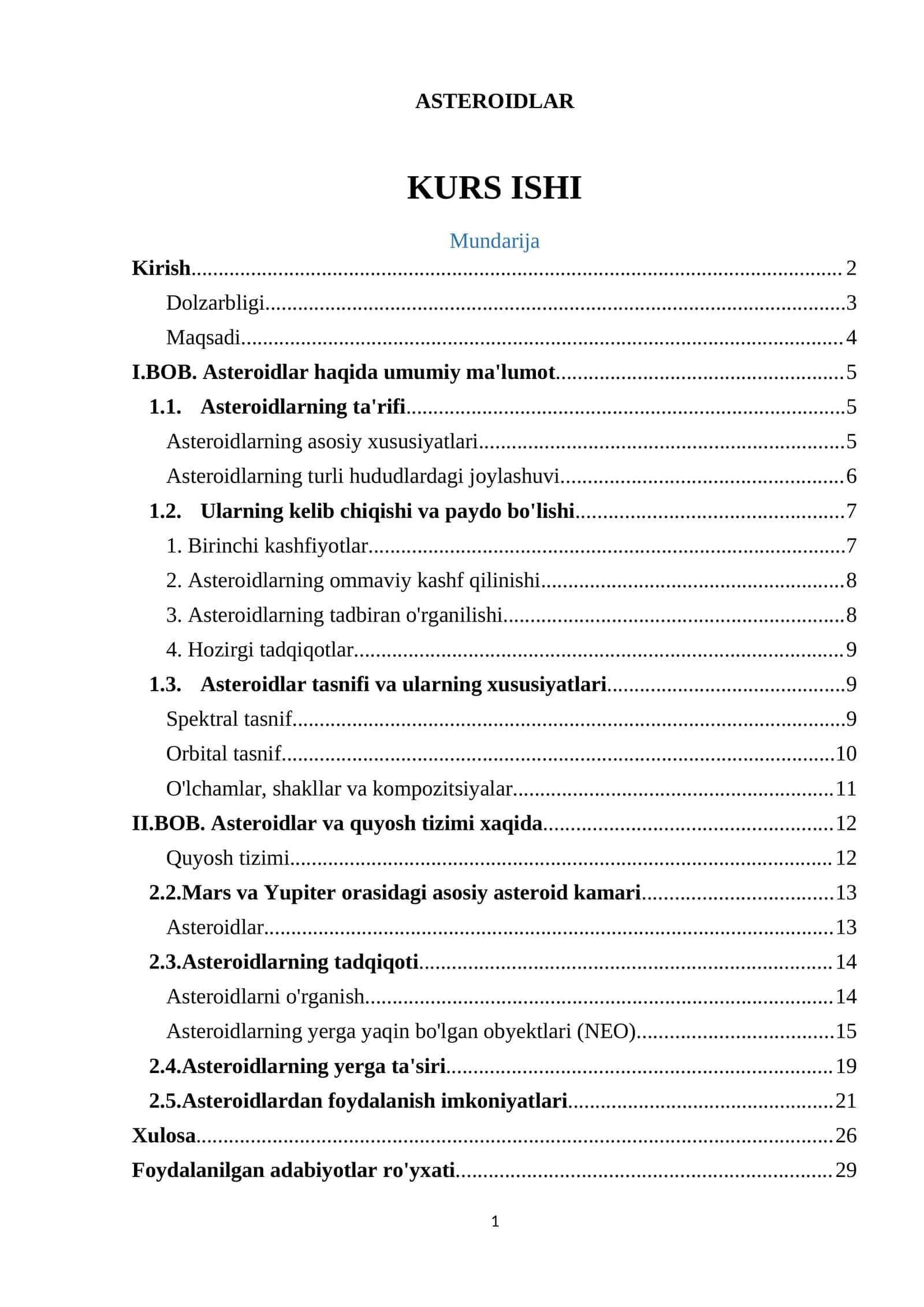 ASTEROIDLAR KURS ISHI