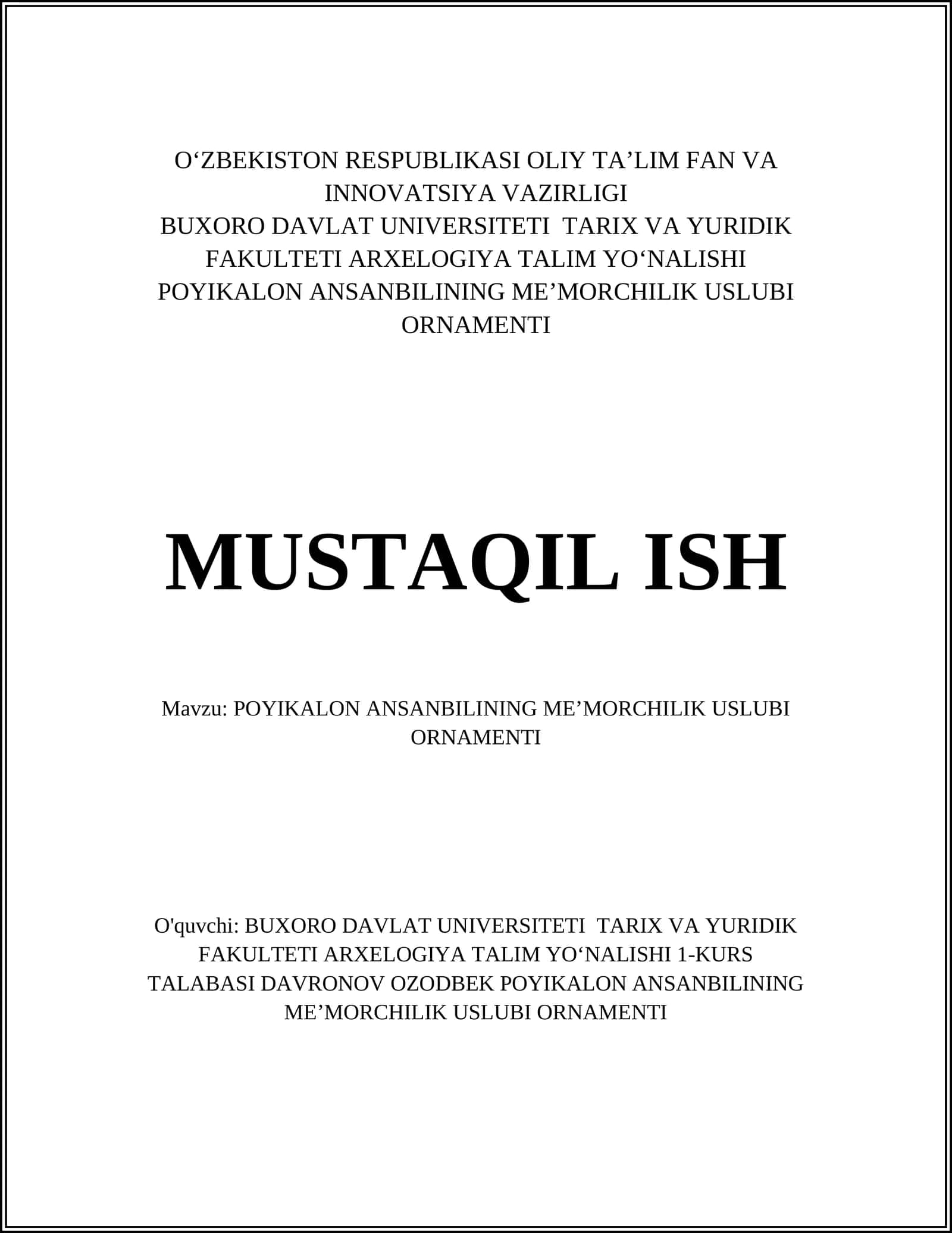 POYIKALON ANSANBILINING MEʼMORCHILIK USLUBI ORNAMENTI