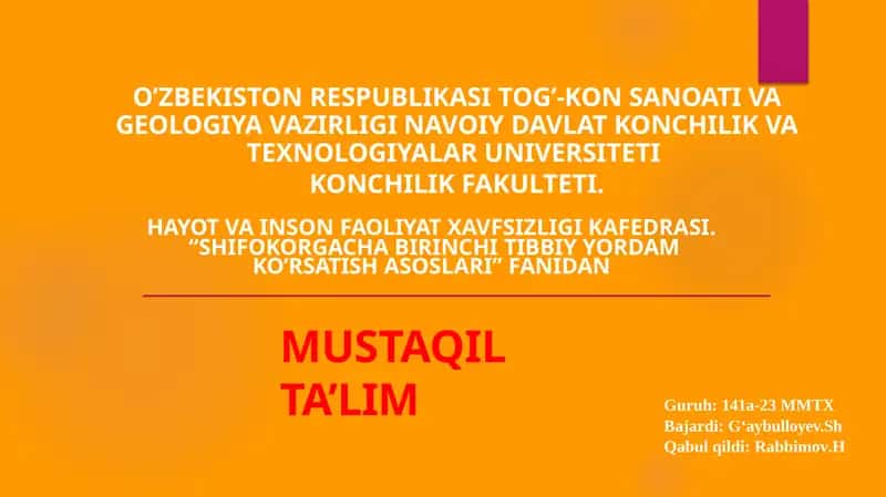 "Nafas Yo‘liga Yod Buyum Tiqilganda Birinchi Tibbiy Yordam Ko‘rsatish Asoslari"