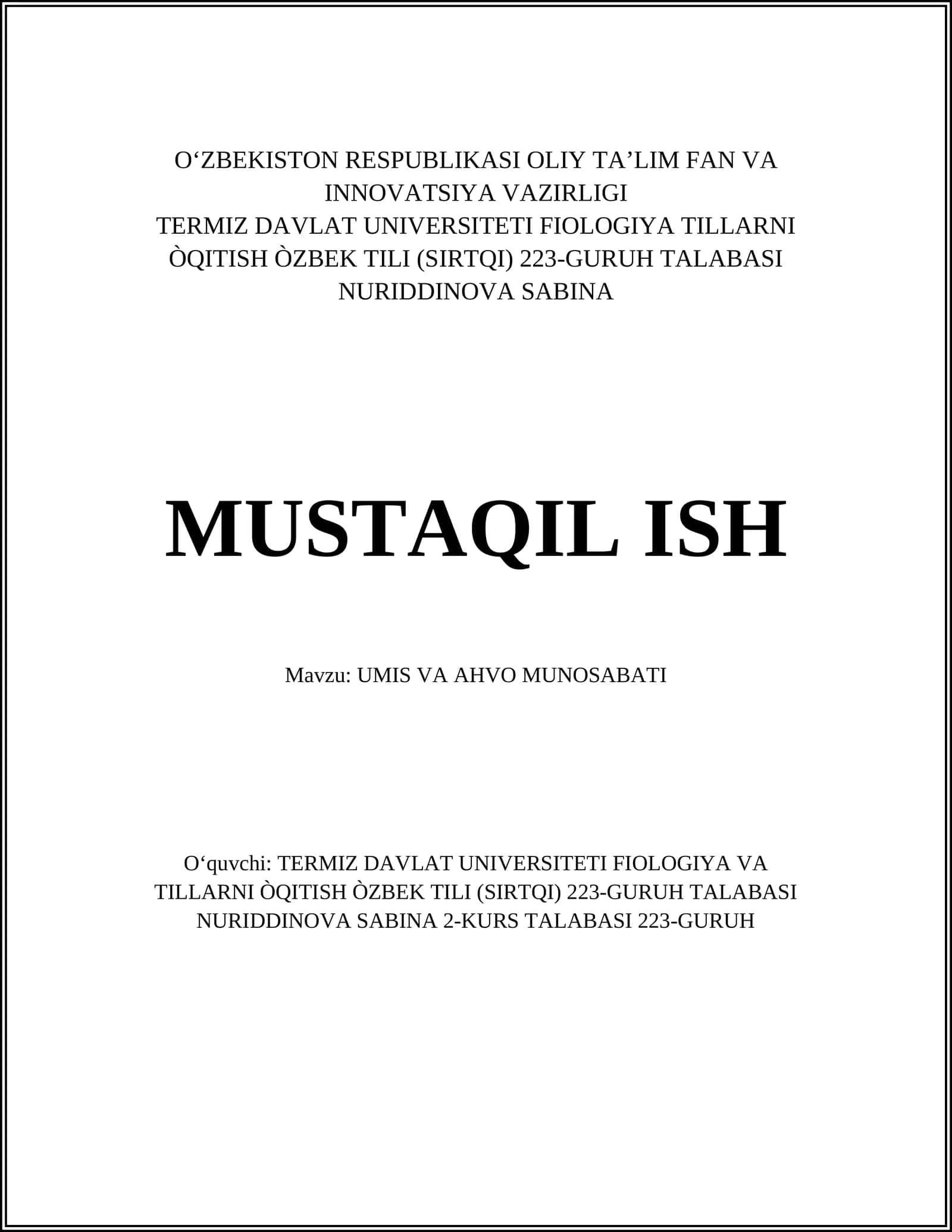 UMIS VA AHVO MUNOSABATI