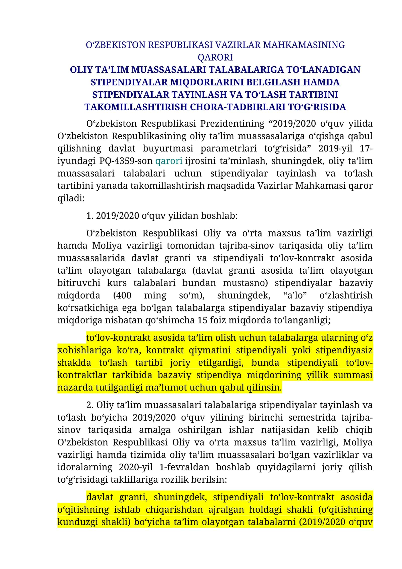 Stipendiyalar miqdori