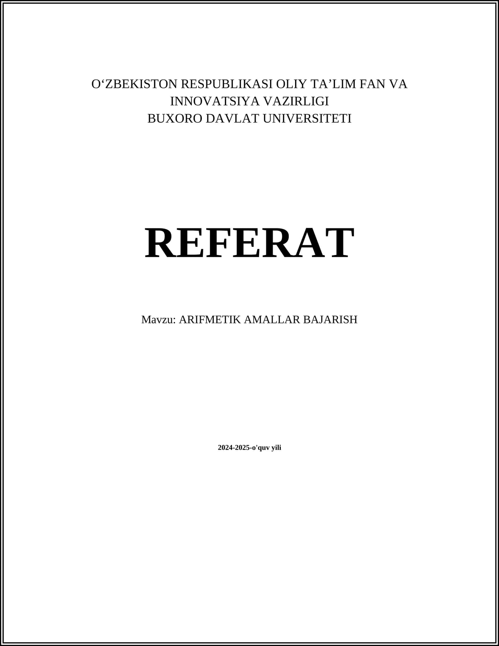ARIFMETIK AMALLAR BAJARISH