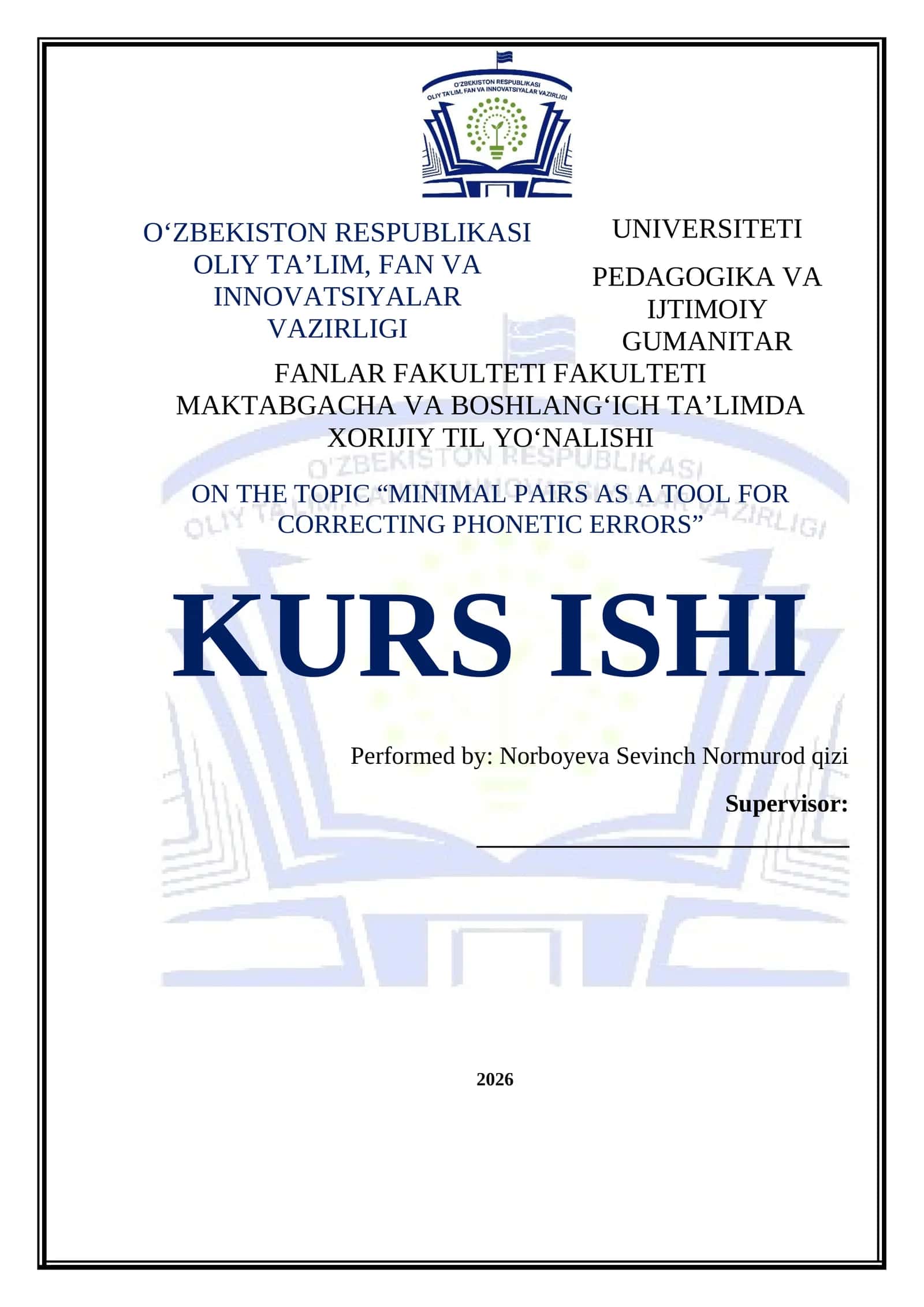KURS ISHI "MINIMAL PAIRS AS A TOOL FOR CORRECTING PHONETIC ERRORS"