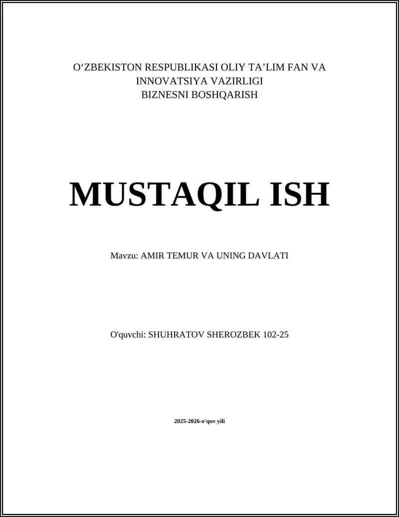 AMIR TEMUR VA UNING DAVLATI