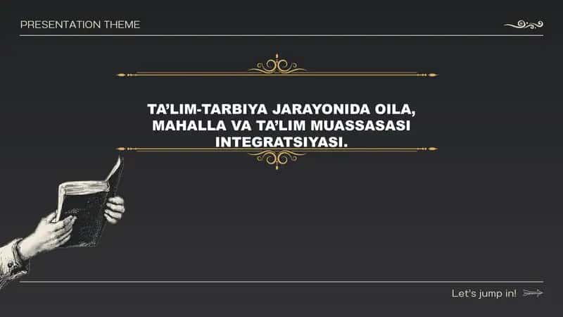 Ta’lim-tarbiya jarayonida oila, mahalla va ta’lim muassasasi integratsiyasi.