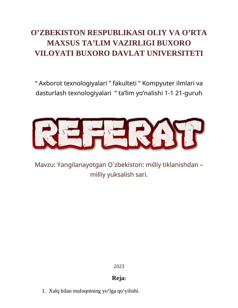 Yangilanayotgan O`zbekiston: milliy tiklanishdan – milliy yuksalish sari