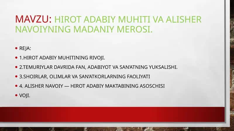 Hirot adabiy muhiti va Alisher Navoiyning madaniy merosi