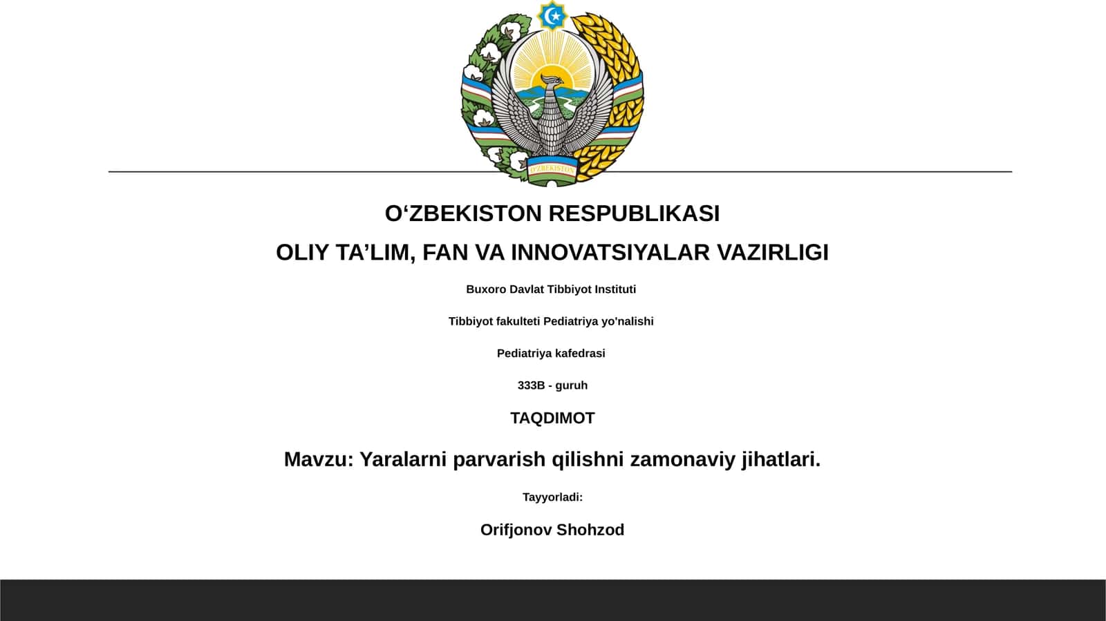 Yaralarni parvarish qilishni zamonaviy jihatlari