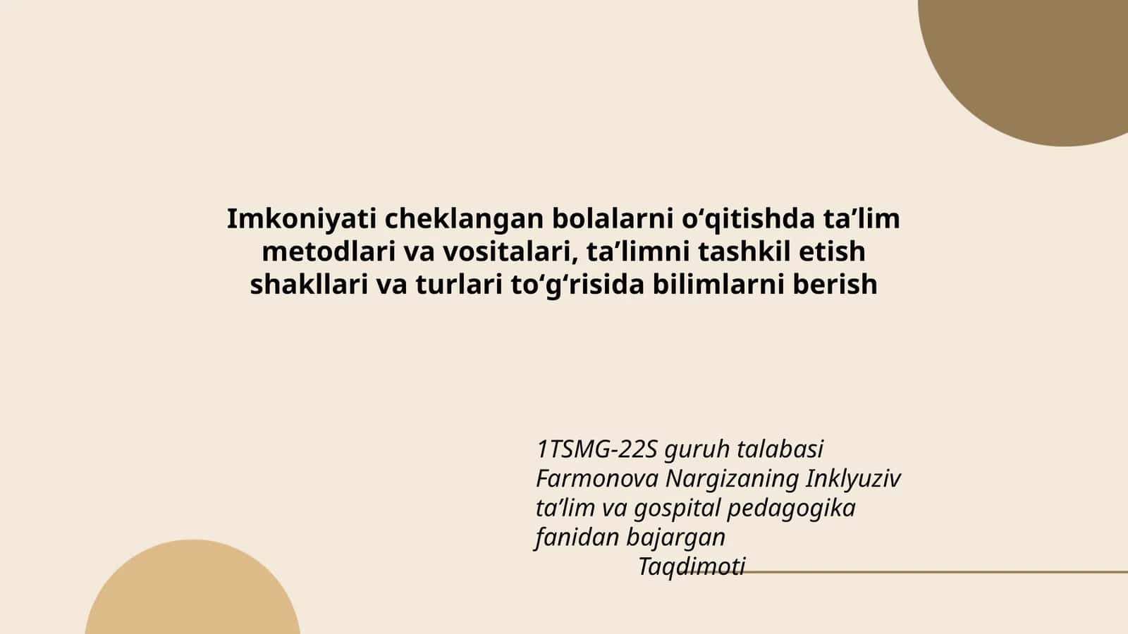 Inklyuziv taʼlim va gospital pedagogika fanidan